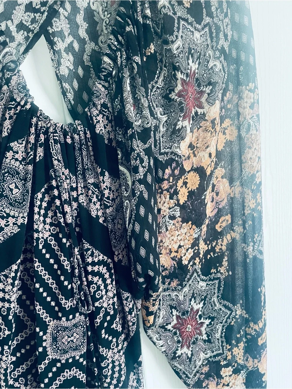 Free People Black Floral Open-Back Long-Sleeve Mini Dress - Picture 10 of 11